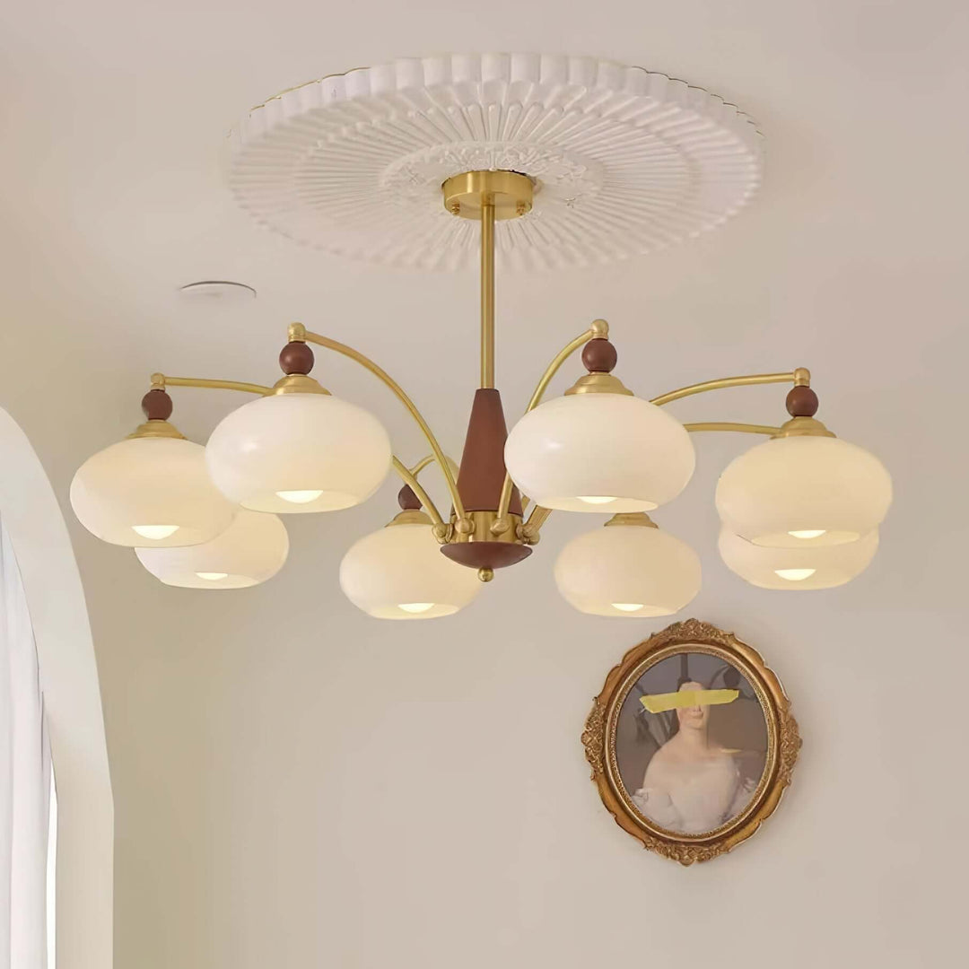 Lustre rétro en bois et laiton
