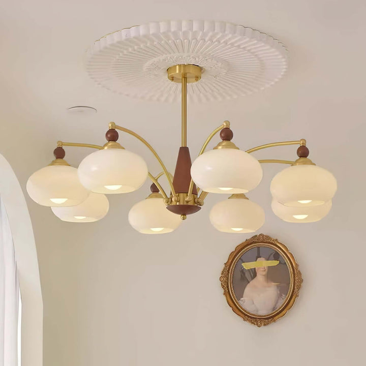 Lustre rétro en bois et laiton