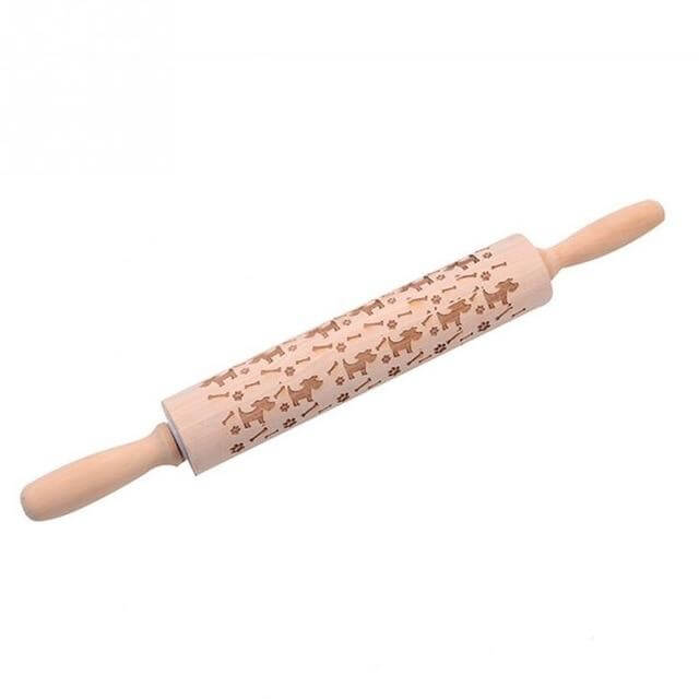 Rouleau à pâtisserie gaufré - bois - 43 cm