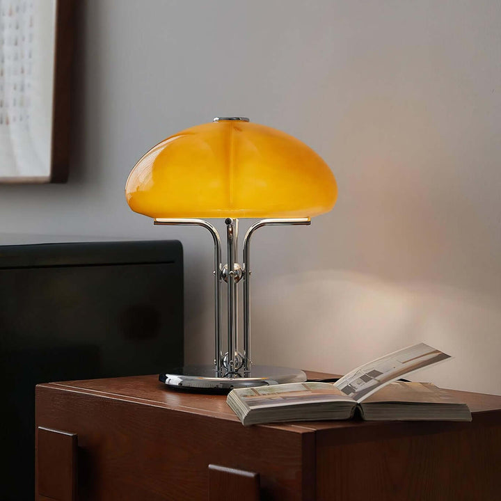 Pilz Design Tischlampe Glas Bernstein