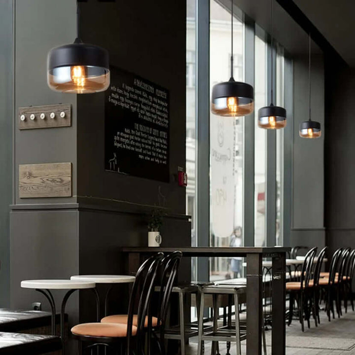 Élégante suspension en verre et bois