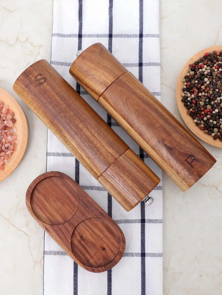 Holz Salz- und Pfeffermühlen-Set mit Tablett 22,5cm