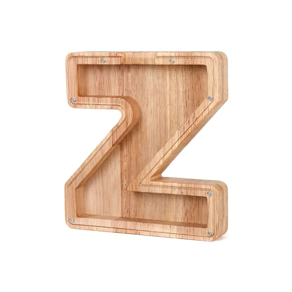Tirelire en bois avec fenêtre de visualisation - motif alphabet