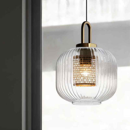 Moderne Pendelleuchte mit Gestreiftem Glasdesign
