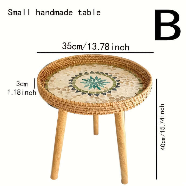 Table d'appoint ronde en rotin - bois naturel