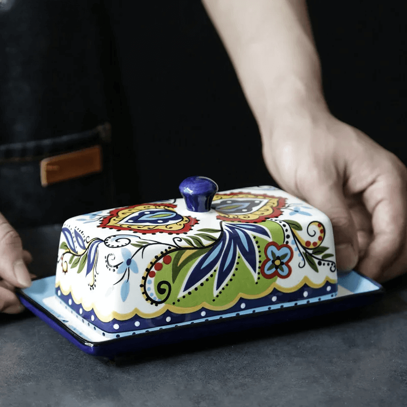 Handbemalte Butterdose Keramik - Toskanisches Design
