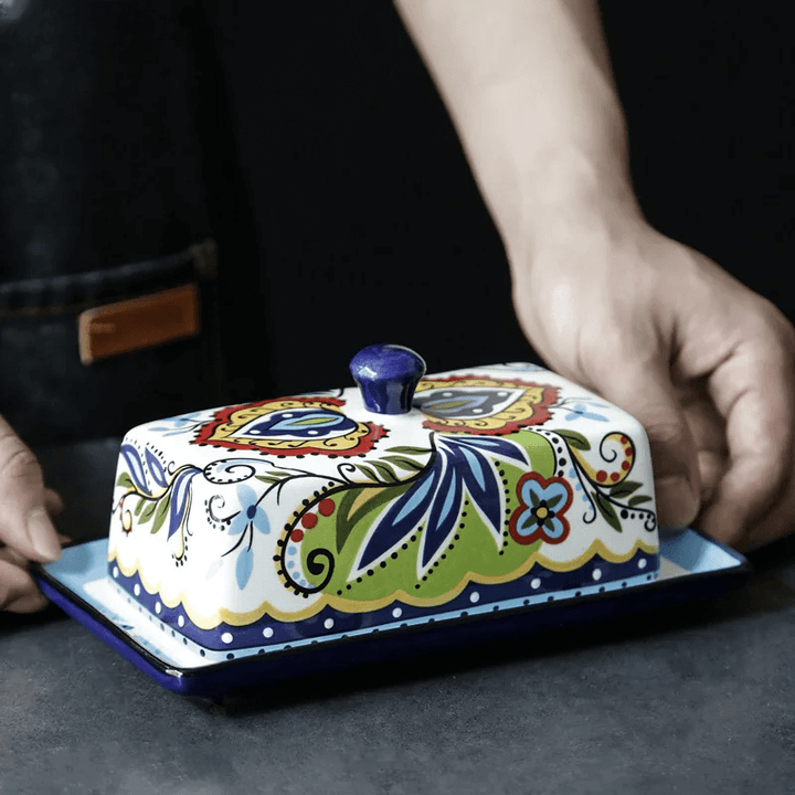 Handbemalte Butterdose Keramik - Toskanisches Design