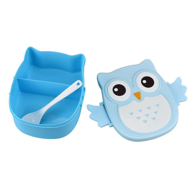 Kinder Brotbox Eule - 2 Fächer, Besteck, Mikrowellengeeignet