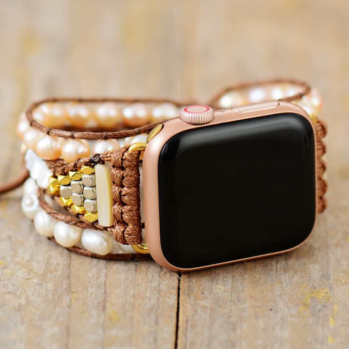 Bracelet enroulé avec perles d'eau douce pour montre connectée