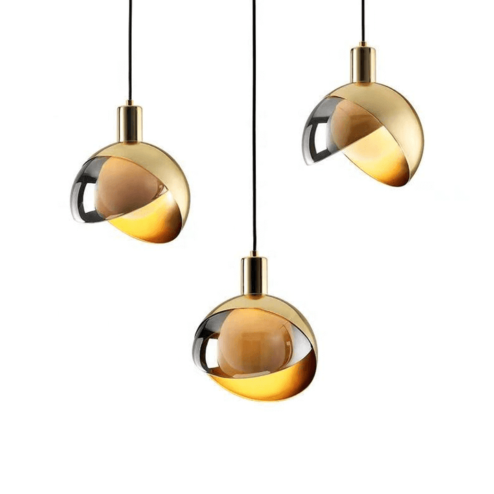 Goldene Pendelleuchte Rauchglas