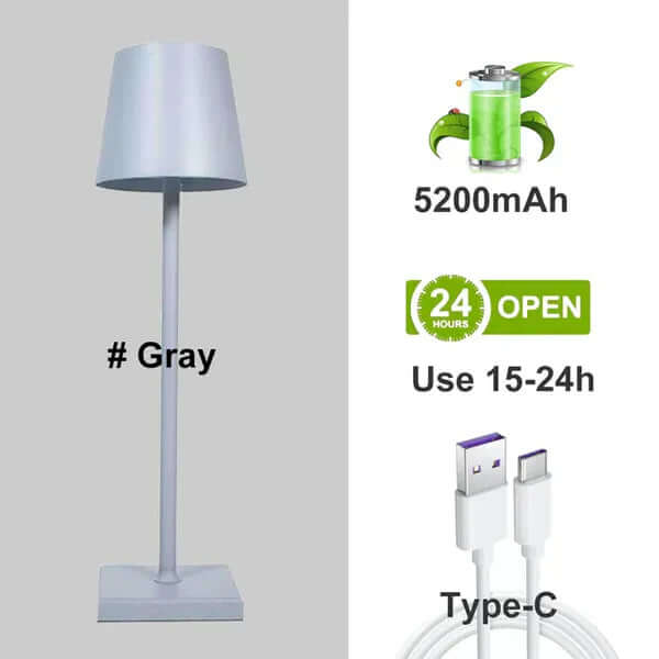 Dimmbare LED Tischlampe, Alu, Akku, Touch