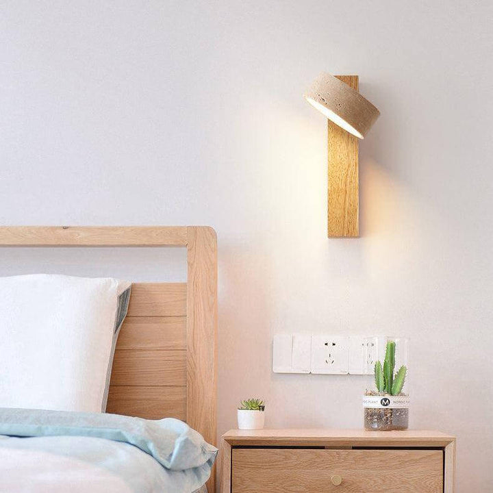 Drehbare Stein & Holz Wandleuchte mit LED