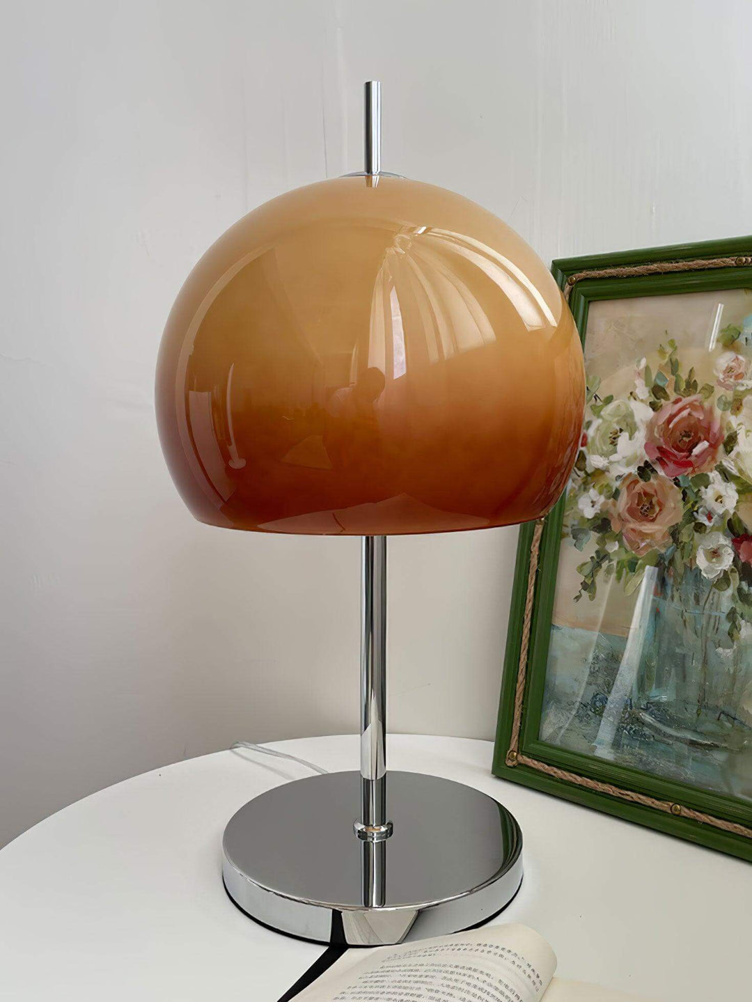 Pilz Design Tischlampe Glas Bernstein