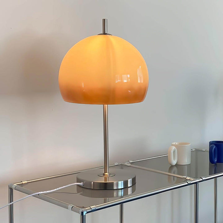 Pilz Design Tischlampe Glas Bernstein