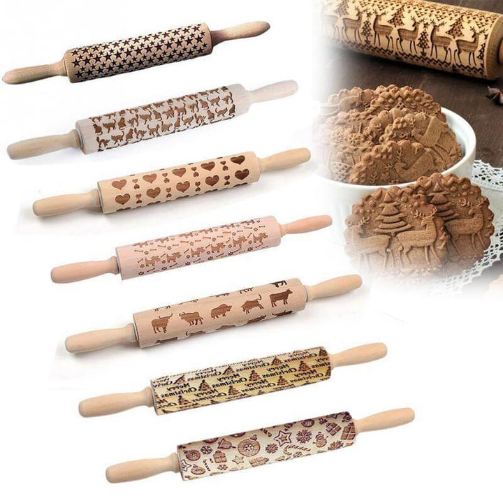 Rouleau à pâtisserie gaufré - bois - 43 cm