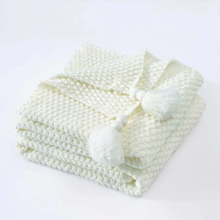 Couverture tricotée douillette à franges - couverture en laine douce
