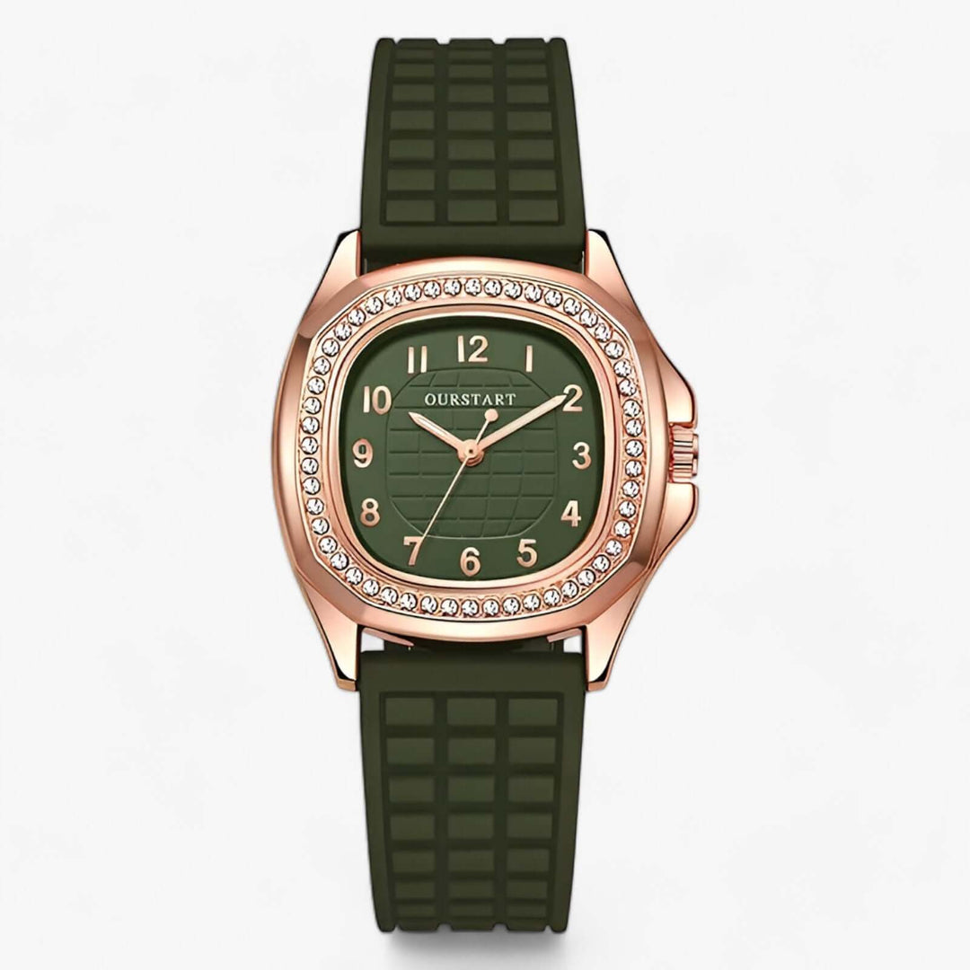 Luxus Damenuhr mit Diamanten - Silikonarmband