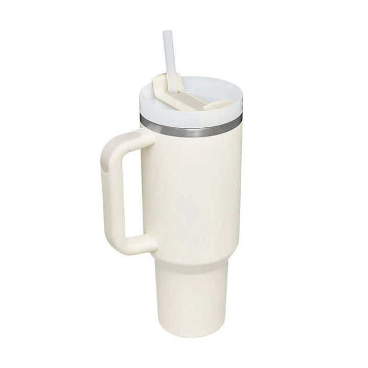 Isolierbecher mit Griff & Strohhalm - Kaffeebecher & Wasserflasche