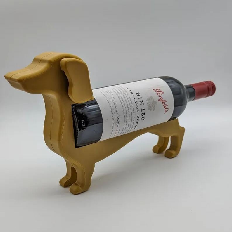 "Dackel Weinflaschenhalter: Stilvoller Dackelstil in verschiedenen Farben, elegant für Ihre Weinpräsentation"