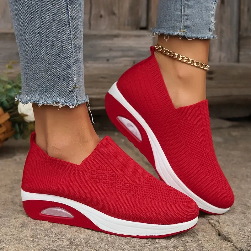 "Damen orthopädische Sneaker, atmungsaktiv, rutschfest, graue Keilschuhe mit Luftpolster für Komfort und Stil."