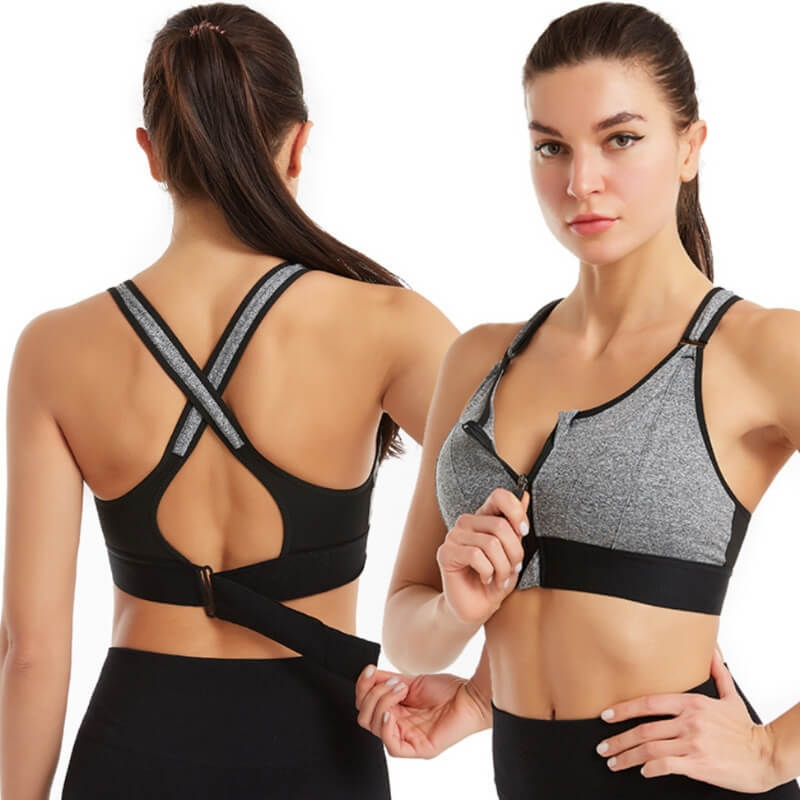 "Damen Sport-BH mit starker Unterstützung, verstellbaren Trägern, atmungsaktiv für intensives Workout, Vorderansicht"