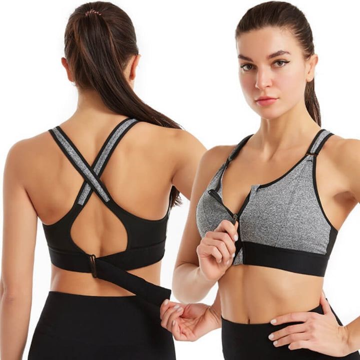 "Damen Sport-BH mit starker Unterstützung, verstellbaren Trägern, atmungsaktiv für intensives Workout, Vorderansicht"