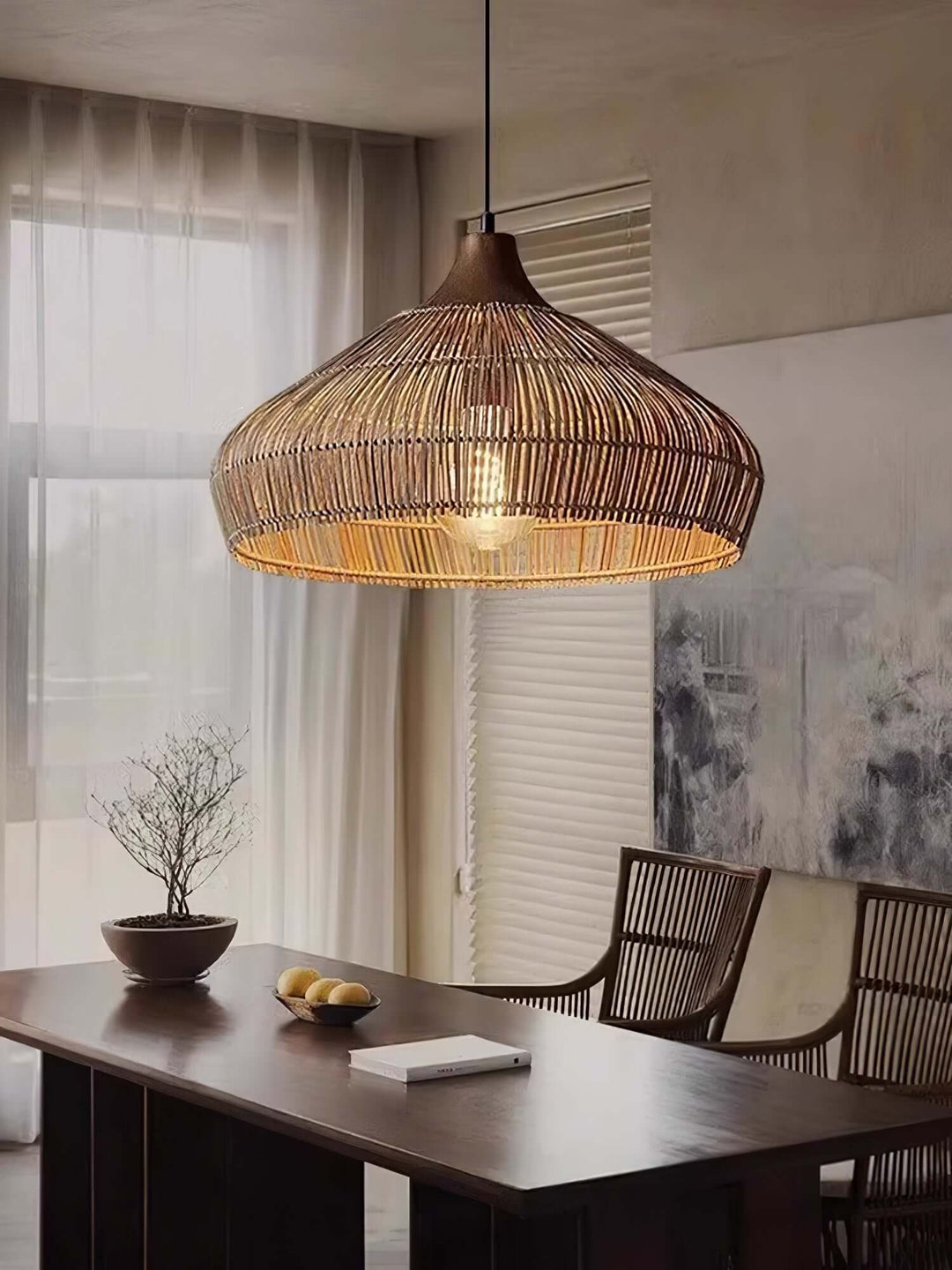 Hängeleuchte Rattanlampe Holz