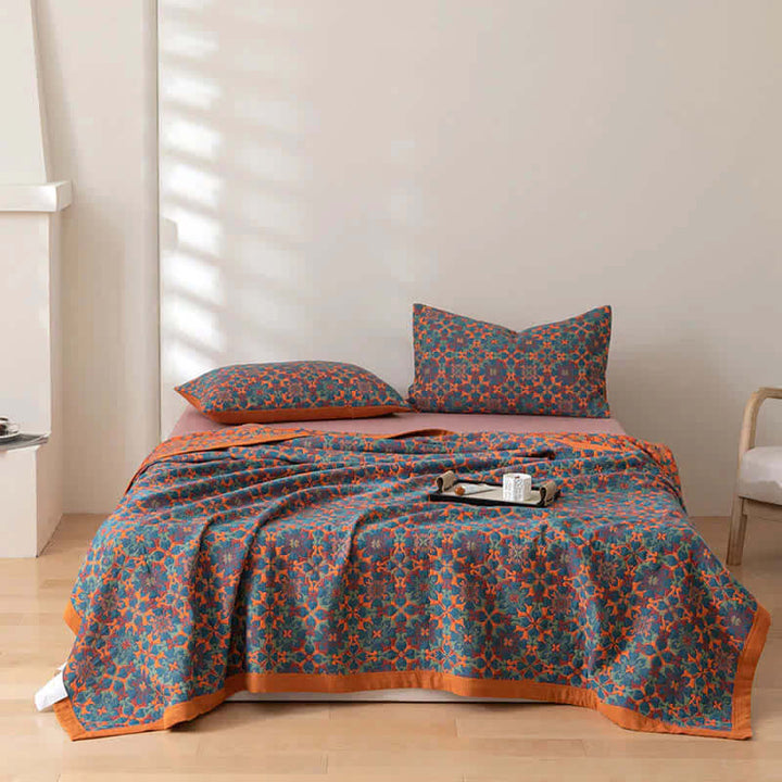 Couverture en coton 6 couches de haute qualité, orange-bleu