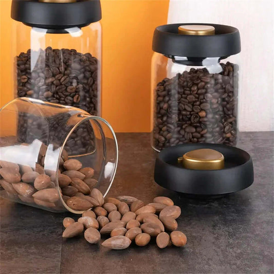 Récipient à grains de café en verre avec protection des arômes