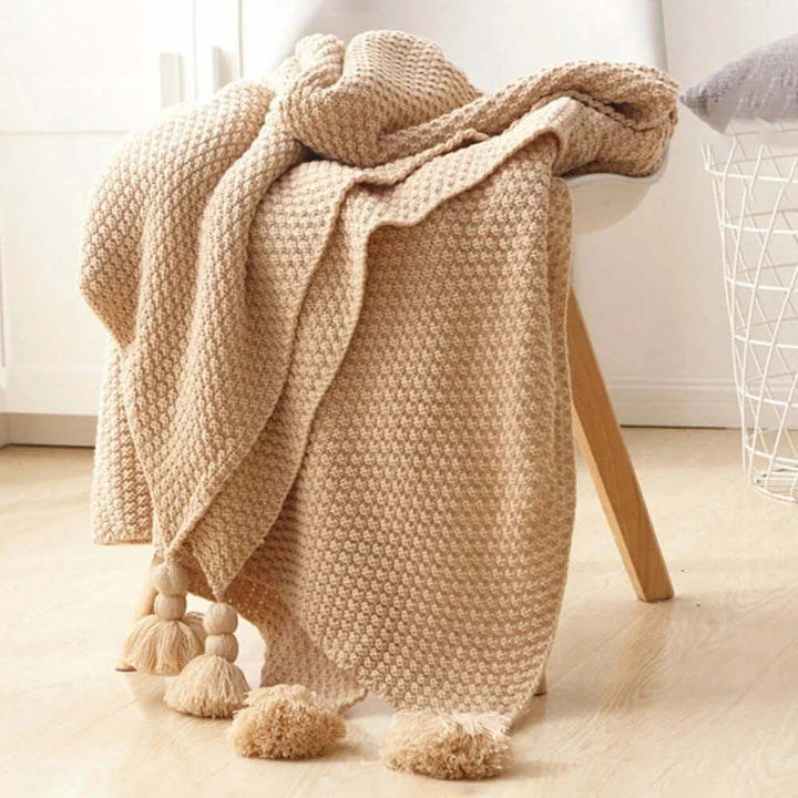 Couverture tricotée douillette à franges - couverture en laine douce
