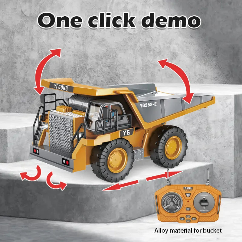 "Detailgetreuer ferngesteuerter Baustellen-LKW mit funktionierender Kippmulde und robustem Design für realistische Spiel-Acti