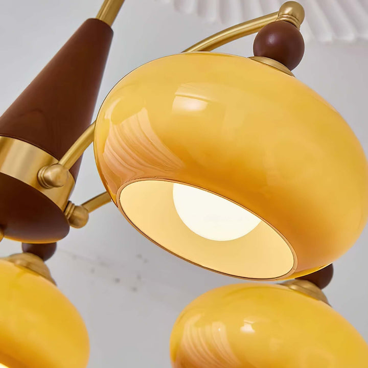 Lustre rétro en bois et laiton