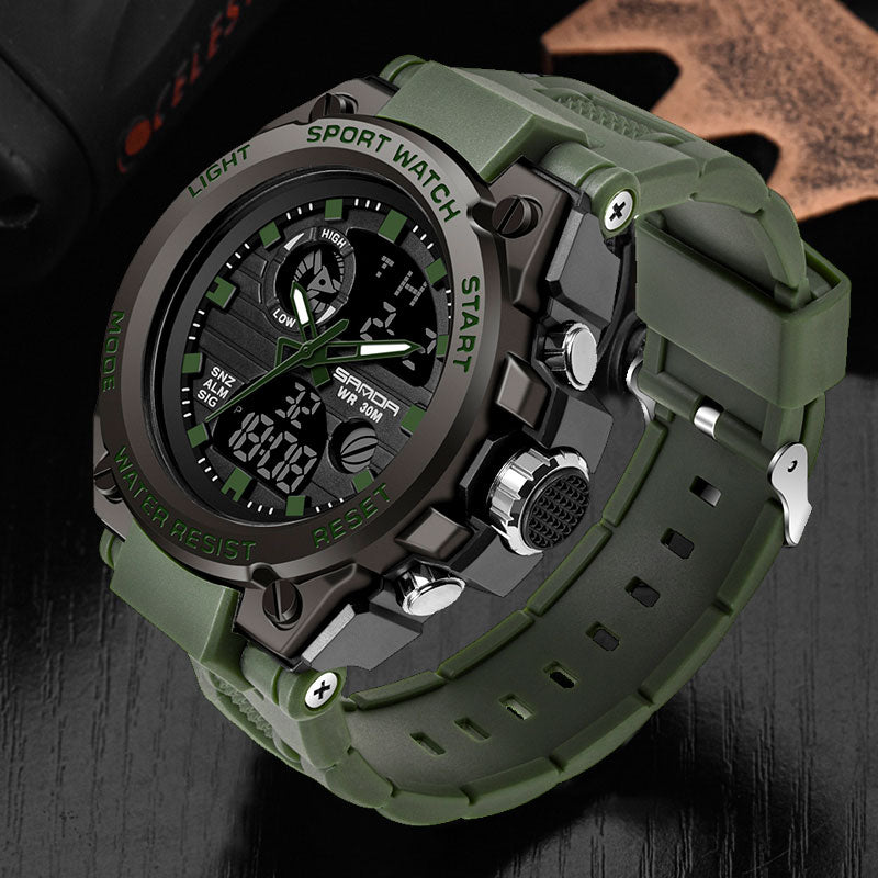 Digitale Herren Sportuhr, wasserfest & stoßfest, mit LED-Beleuchtung, robustem Design, verstellbarem Silikonarmband.