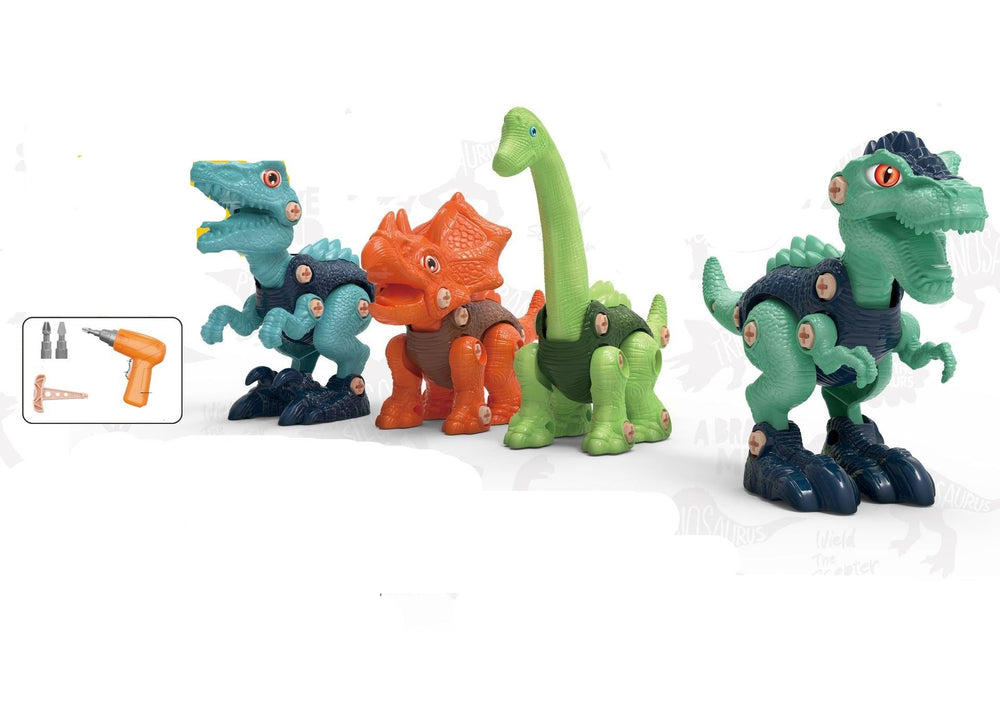 Dinosaurier Konstruktionsset für Kinder: Buntes, interaktives Bau- und Schraubenset mit vier Modellen und kindgerechtem Werkz