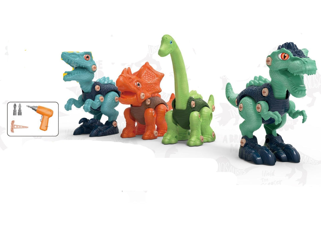 Dinosaurier Konstruktionsset für Kinder: Buntes, interaktives Bau- und Schraubenset mit vier Modellen und kindgerechtem Werkz