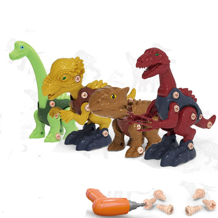 Dinosaurier Konstruktionsset für Kinder: Buntes, interaktives Bau- und Schraubenset mit vier Modellen und kindgerechtem Werkz
