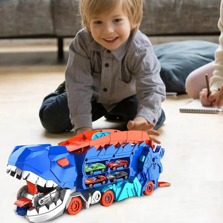 "Dinosaurier-Spielzeugtruck mit LED-Lichtern, verwandelt sich in Dinosaurier, farbenfroh für Kinderabenteuer"