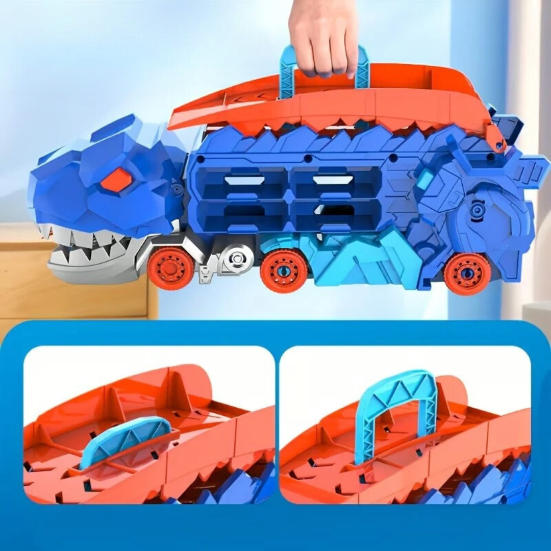 "Dinosaurier-Spielzeugtruck mit LED-Lichtern, verwandelt sich in Dinosaurier, farbenfroh für Kinderabenteuer"