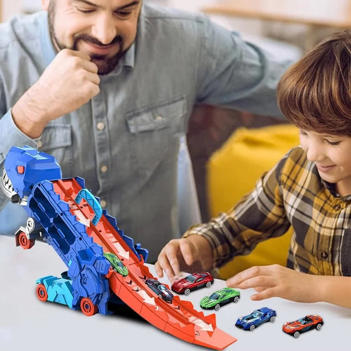 "Dinosaurier-Spielzeugtruck mit LED-Lichtern, verwandelt sich in Dinosaurier, farbenfroh für Kinderabenteuer"