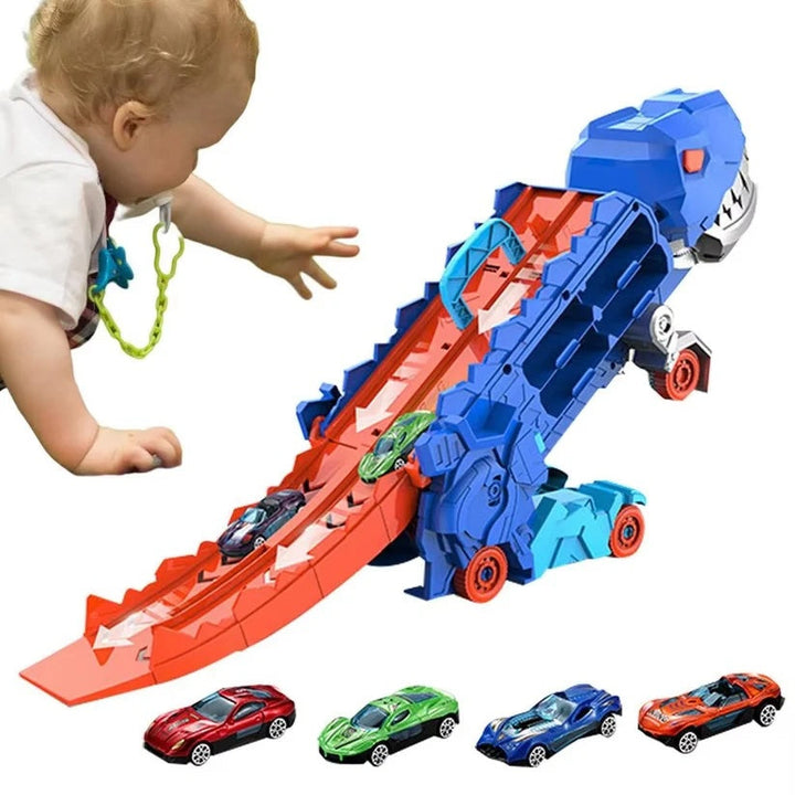 "Dinosaurier-Spielzeugtruck mit LED-Lichtern, verwandelt sich in Dinosaurier, farbenfroh für Kinderabenteuer"