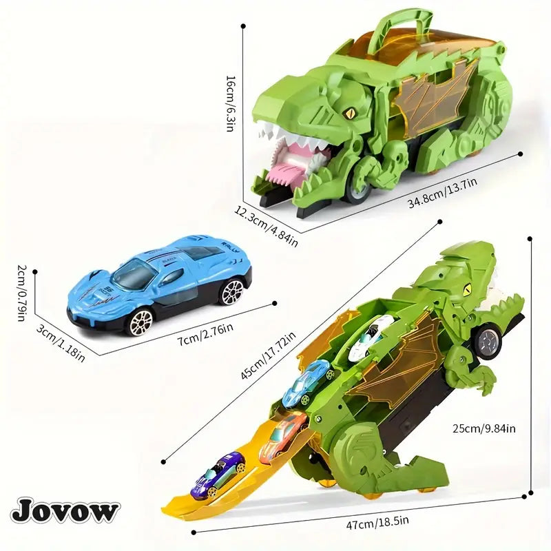 "Dinosaurier-Spielzeugtruck mit LED-Lichtern, verwandelt sich in Dinosaurier, farbenfroh für Kinderabenteuer"