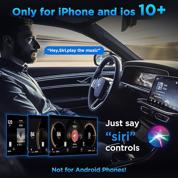 "Drahtloser CarPlay-Adapter im Auto-Steckplatz mit elegantem, schwarzglänzendem Design, für kabellose Konnektivität."