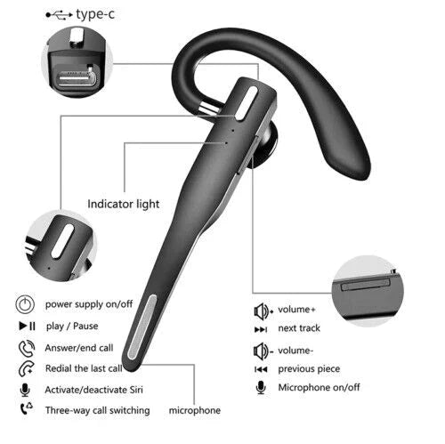 "Drahtloses Bluetooth 5.1 Headset, schwarz, Dual Mic, geräuschunterdrückend, ergonomisch, modernes Design, Technik-Gadget"