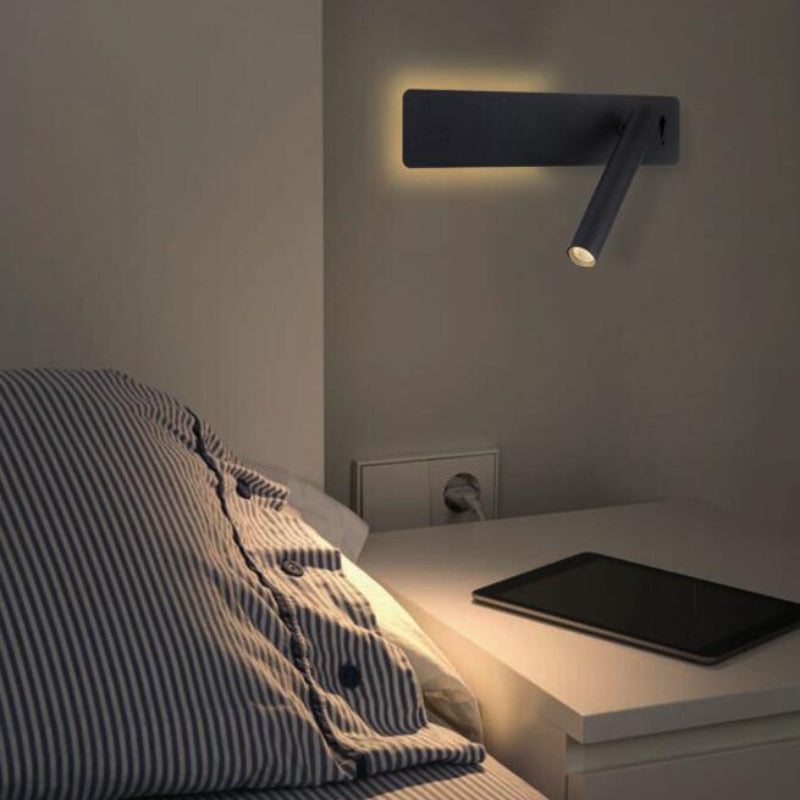 "Drehbare LED-Lesewandleuchte fürs Schlafzimmer, an der Wand montiert, in stilvollen Farbnuancen verfügbar."