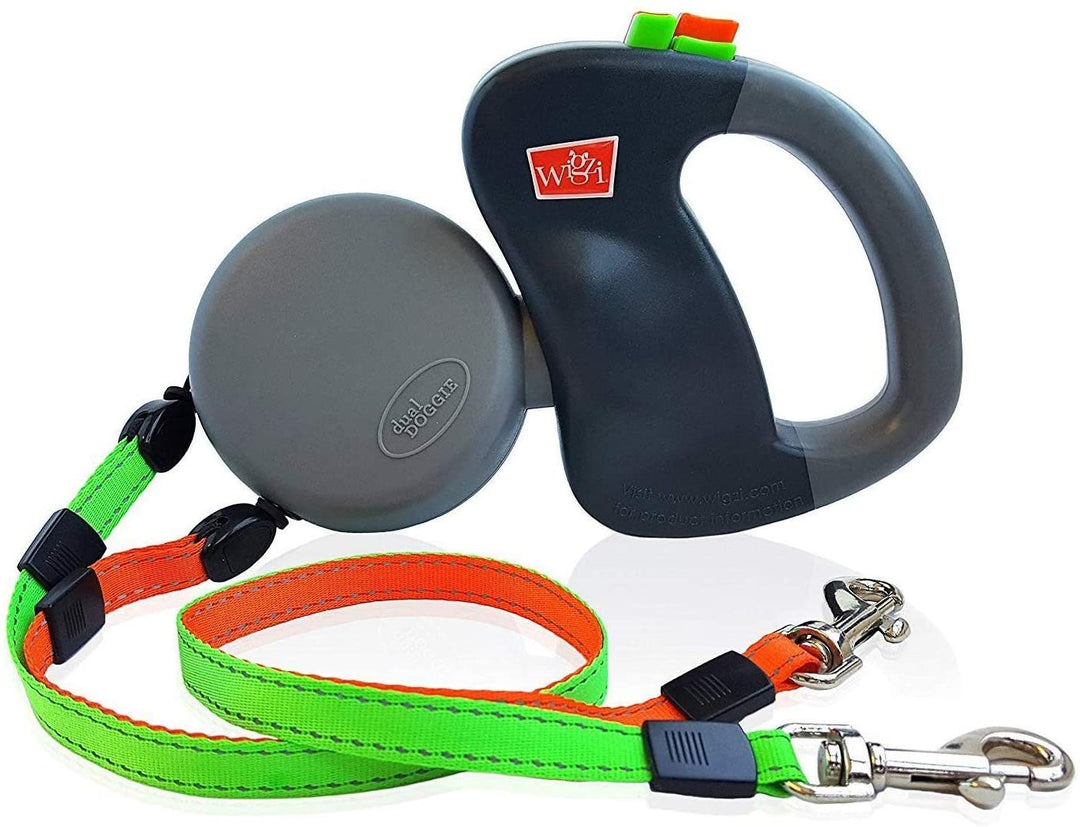 "Dual Dog Flexileine mit 360-Grad-Technologie, ergonomisch, reflektierend, für zwei Hunde, farbcodierte Leinen"
