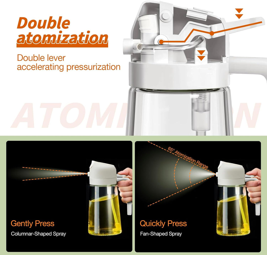 "DualSpray Olivenölsprüher aus Glas, 2-in-1 Funktion, stilvolles Design, perfekt für präzises Kochen, Sprüh- und Ausgießmodus