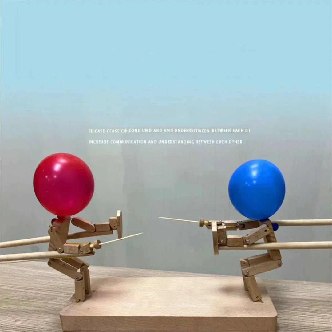 "DuelPop Spielset mit bunten Luftballons und stabilen Schwertern für spaßige Actionspiele zu zweit im Freien oder Zuhause."
