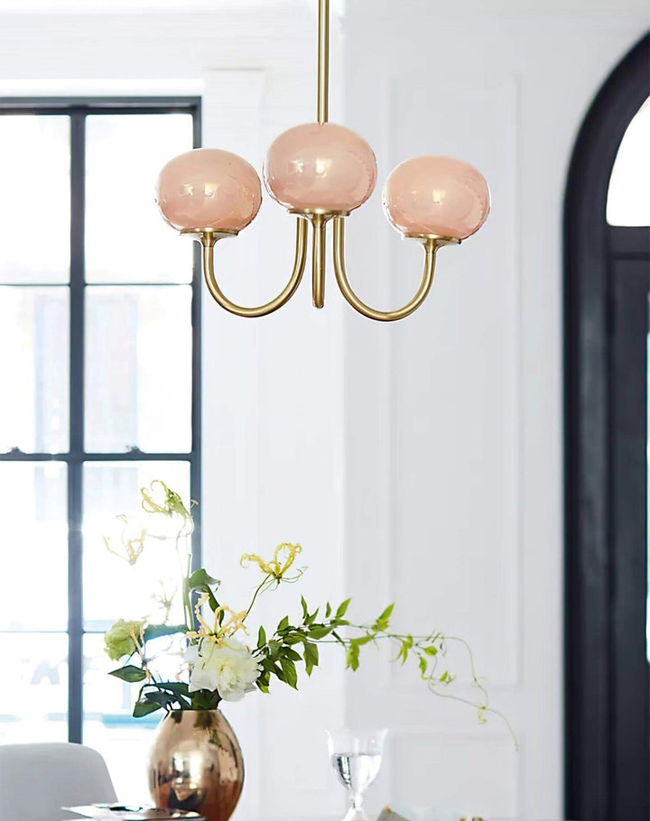 Moderner Kronleuchter mit Rosa Glasschirmen