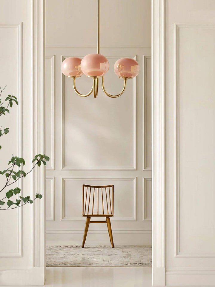 Moderner Kronleuchter mit Rosa Glasschirmen