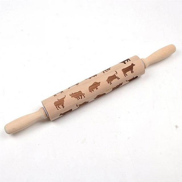 Rouleau à pâtisserie gaufré - bois - 43 cm